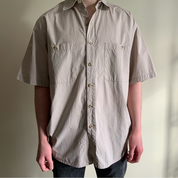 ARIZONA JEAN COMPANY SHORT SLEEVE BUTTON UP COTTON SHIRT IN TAN / M / VINTAGE - Picture 1 of 4